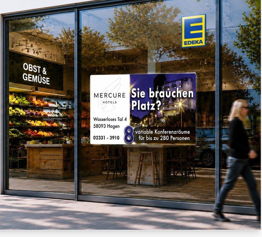 LED-Folie im Schaufenster eines EDEKA-Markts